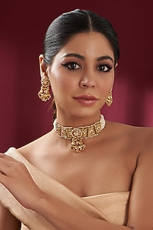 Gold Finish Kundan Polki & Pearl Necklace Set