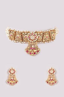 Gold Finish Kundan Polki & Pearl Necklace Set