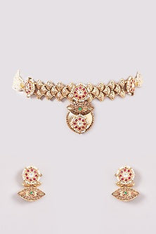 Gold Finish Kundan Polki & Pearl Necklace Set