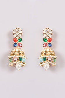 Gold Plated Kundan Polki & Multi-Colored Pearl Drop Necklace Set