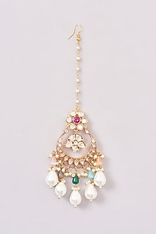 Gold Plated Kundan Polki & Multi-Colored Pearl Drop Necklace Set