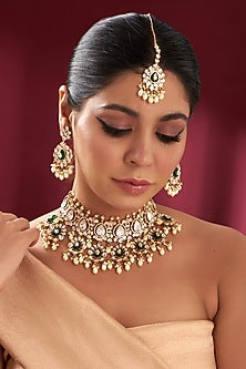 Gold Plated Kundan Polki Choker Necklace Set