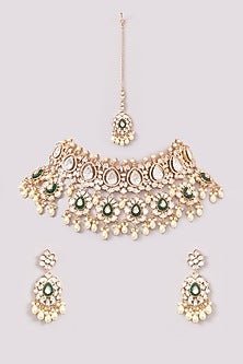 Gold Plated Kundan Polki Choker Necklace Set