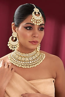 Gold Finish Kundan Polki Choker Necklace Set