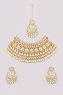 Gold Finish Kundan Polki Choker Necklace Set