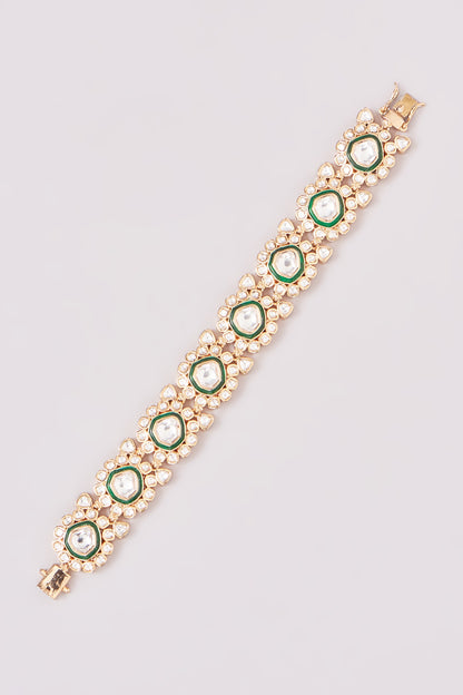Gold Finish Kundan Polki Meenakari Kada