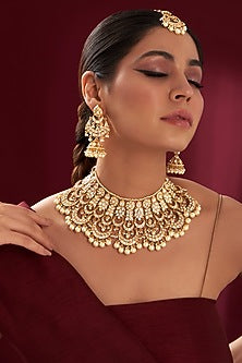 Gold Finish Kundan Polki Necklace Set