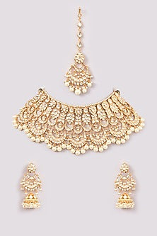 Gold Finish Kundan Polki Necklace Set