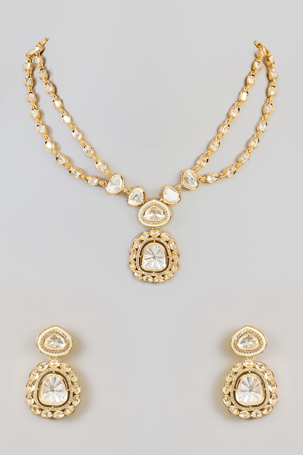 Gold Finish Kundan Polki Pendant Necklace Set