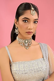 Two-Tone Finish Kundan Polki Choker Necklace Set