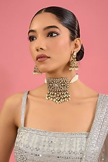 Two-Tone Finish Kundan Polki Long Necklace Set