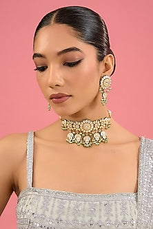 Gold Finish Kundan Polki Choker Necklace Set