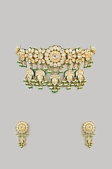 Gold Finish Kundan Polki Choker Necklace Set