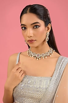 Two-Tone Finish Kundan Polki & Red Stone Necklace Set