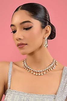 Gold Finish Kundan Polki Necklace Set