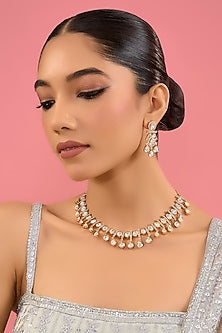 Gold Finish Kundan Polki Necklace Set