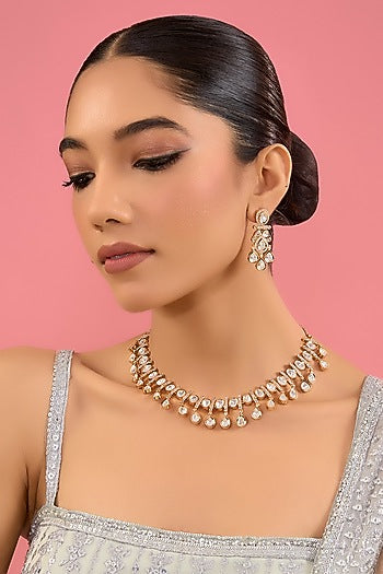 Gold Finish Kundan Polki Necklace Set