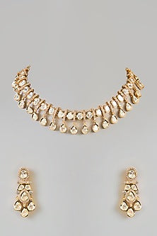 Gold Finish Kundan Polki Necklace Set