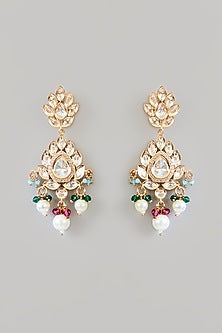 Gold Finish Kundan Polki & Multi-Colored Stone Choker Necklace Set