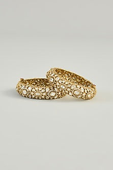 Antique Gold Finish Kundan Polki Openable Kada (Set Of 2)