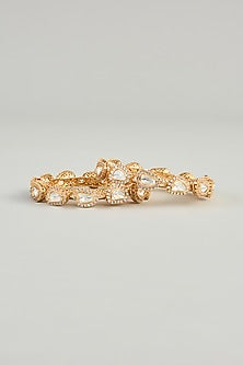 Gold Finish Moissanite Polki Openable Kada (Set Of 2)