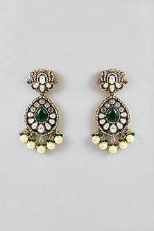 Two-Tone Finish Kundan Polki & Green Stone Necklace Set