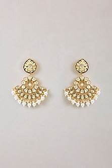 Gold Finish Kundan Stone & Pearl Drop Necklace Set