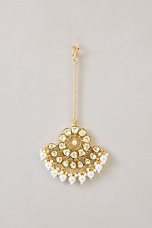 Gold Finish Kundan Stone & Pearl Drop Necklace Set
