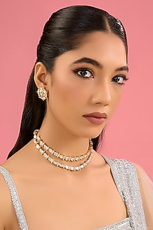 Gold Finish Kundan Polki Layered Necklace Set