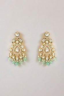 Gold Finish Kundan Polki & Green Drop Necklace Set