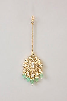Gold Finish Kundan Polki & Green Drop Necklace Set