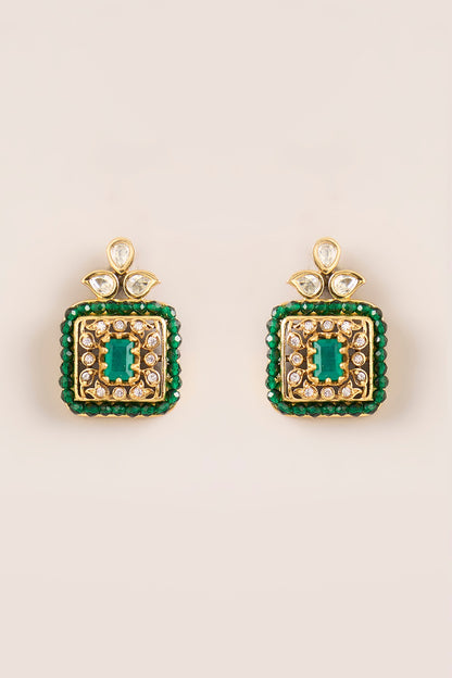 Two-Tone FInish Kundan Polki & Green Stone Choker Necklace Set