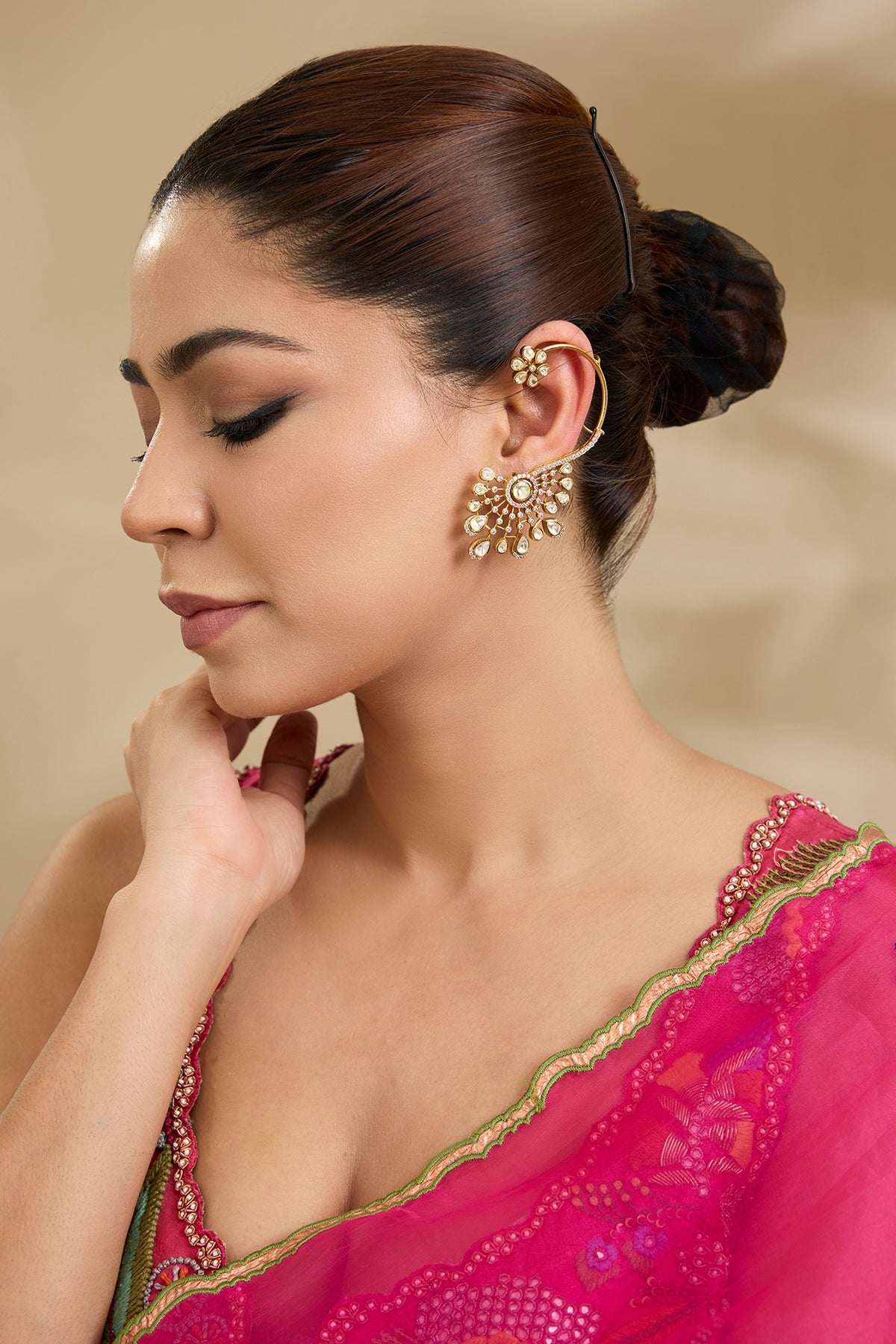 Two-Tone Finish Kundan Polki Earcuffs