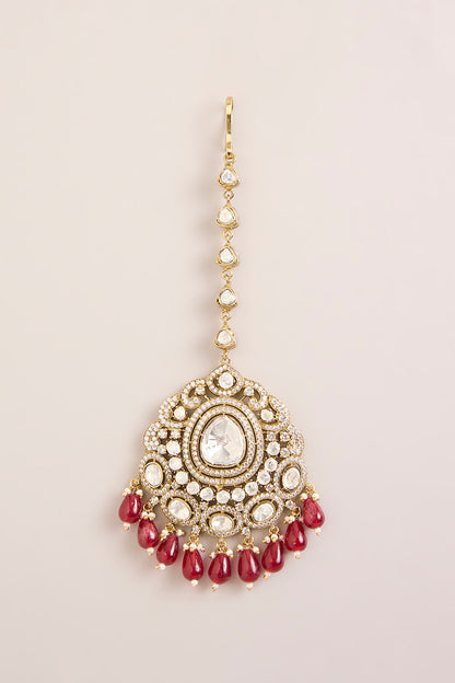 Gold Finish Kundan Polki & Red Beaded Openable Kada