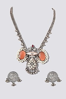 Oxidised Kundan Polki & Pearl Meenakari Necklace Set