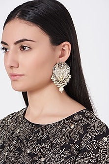 Oxidised Kundan Polki Chandbali Earrings