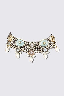 Oxidised Kundan Polki & Semi-Precious Stone Meenakari Choker Necklace