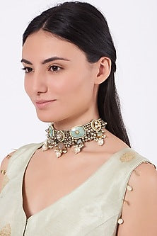 Oxidised Kundan Polki & Semi-Precious Stone Meenakari Choker Necklace