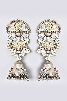 Oxidised Kundan Polki & Pearl Jhumka Earrings