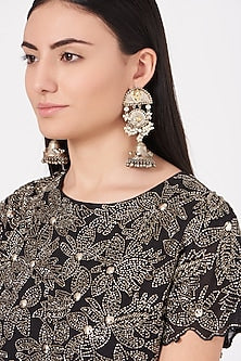 Oxidised Kundan Polki & Pearl Jhumka Earrings