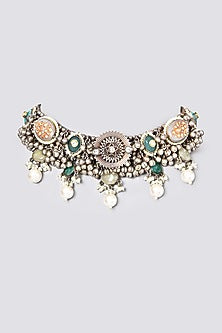 Oxidised Kundan Polki & Semi-Precious Stone Meenakari Choker Necklace