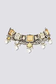 Oxidised Kundan Polki & Semi-Precious Stone Meenakari Choker Necklace