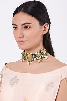 Oxidised Kundan Polki & Semi-Precious Stone Meenakari Choker Necklace