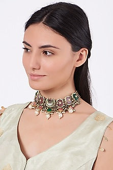 Oxidised Kundan Polki & Semi-Precious Stone Meenakari Choker Necklace