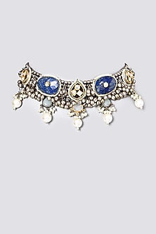 Oxidised Kundan Polki & Semi Precious Stone Meenakari Choker Necklace