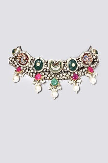 Oxidised Kundan Polki & Semi Precious Stone Choker Necklace