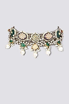 Oxidised Kundan Polki Meenakari Choker Necklace