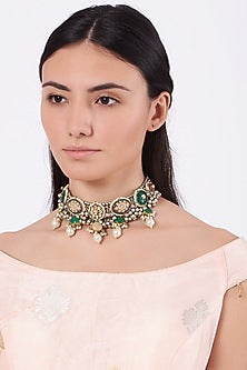 Oxidised Kundan Polki Meenakari Choker Necklace
