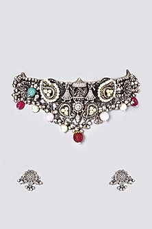 Oxidised Kundan Polki & Natural Stone Choker Necklace