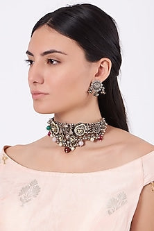 Oxidised Kundan Polki & Natural Stone Choker Necklace